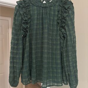 Entro Green Ruffled Blouse with Peter Pan Collar